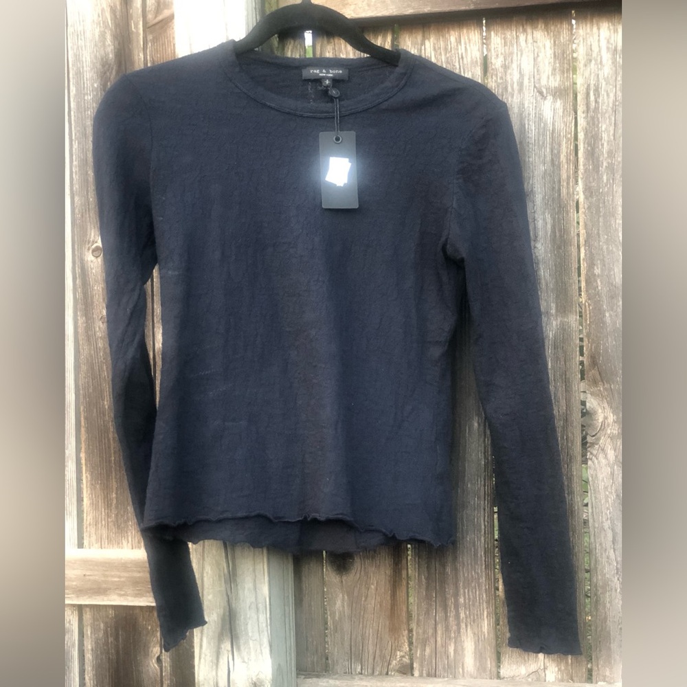 Rag & Bone: Gemma Jacquard Women's Navy/Black Long Sleeve Top SZ Small
